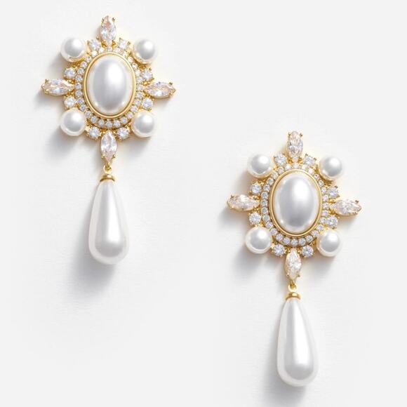Self-Portrait Gold Pearl Droplet Earrings - Picture 2 of 6